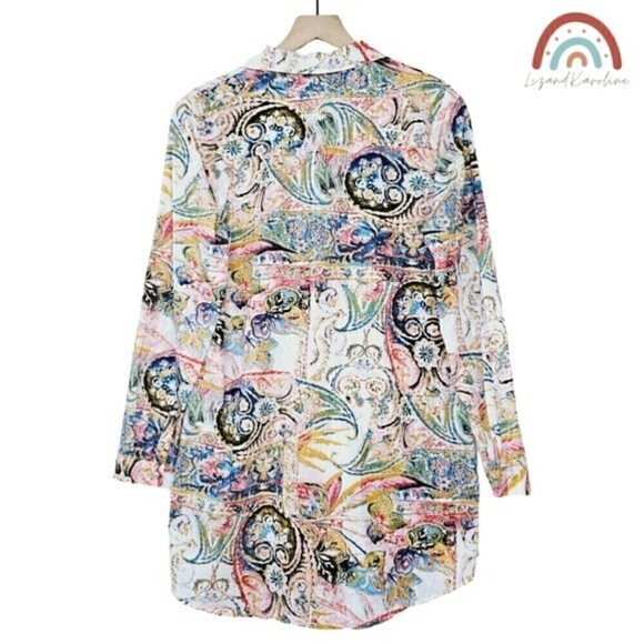 Soft Surroundings Kira Paisley Button Down Shirt Tunic Longline Blouse Top - Picture 3 of 12